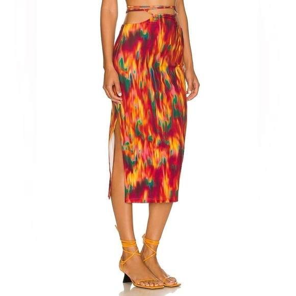 NWT WeWoreWhat Revolve Fire Tie Dye Cut-Out Midi Skirt with Sexy Side Slit, M - Picture 2 of 15